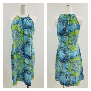 J. McLaughlin Catalina Cloth Maria Halter Dress Blue Green